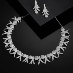 VOGUE PANASH Rhodium-Plated Silver-Toned White AD-Studded Jewellery Set-image-16