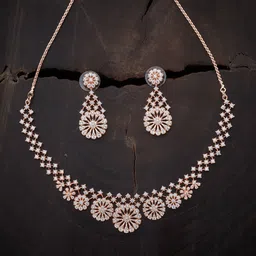 Kushal's Fashion Jewellery Rose Gold-Plated White CZ Studded Jewellery Set-picture-57