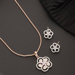 Saraf RS Jewellery Rose Gold Plated AD Studded Minimal Floral Necklace with Earrings-picture-17