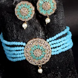 Kennice Gold-Plated AD Studded Choker Jewellery Set-image-23