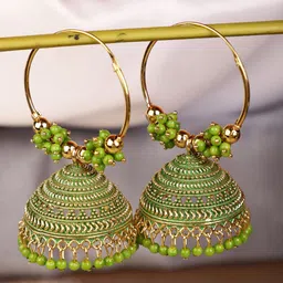 Shining Diva Green Contemporary Artificial Stones And Beads Jhumkas Earrings-picture-44
