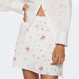 MANGO White & Red Floral Print Casual Wrap Mini Skirt-picture-56