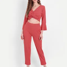BROADSTAR Women Orange Crop Top with Trousers-picture-33