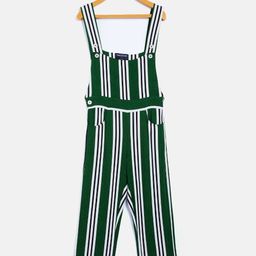 Crimsoune Club Girls Green & White Striped Basic Jumpsuit-picture-32