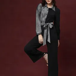 KASSUALLY Sparkle Foil Knitted Colourblocked Basic Jumpsuit-image-0