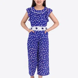 CUTECUMBER Girls Blue & White Printed Basic Jumpsuit-picture-19