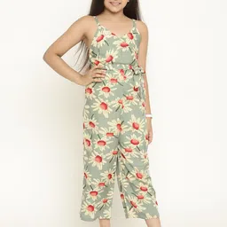 Stuffie Land Girls Floral Printed Shoulder Straps Wrap Detail Crop Jumpsuit-picture-14