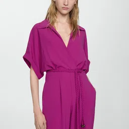MANGO Shirt Collar Extended Sleeves Basic Jumpsuit-image-0