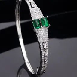 ZENEME Rhodium-Plated Brass American Diamond-Studded Bangle-Style Bracelet-picture-28