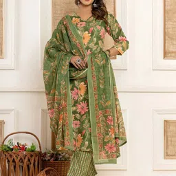 NAINVISH Floral Printed V-Neck Straight Kurta With Trousers And Dupatta-picture-20