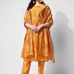 Berrylicious Women Ethnic Motifs Embroidered Chanderi Cotton Kurta with Trousers & Dupatta-picture-22
