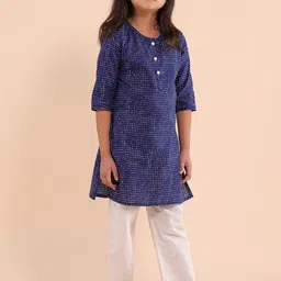 Sangria Girls Blue Polka Dots Printed Regular Pure Cotton Kurta with Trousers-picture-10