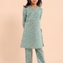 Sangria Girls Printed Panelled Pure Cotton Kurta with Trousers-picture-27