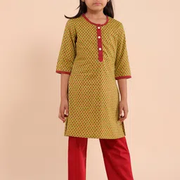 Sangria Girls Polka Dots Printed Pure Cotton Kurta With Trouser-picture-41