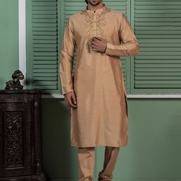 KISAH Geometric Yoke Design Mandarin Collar Regular Kurta With Churidar-picture-38