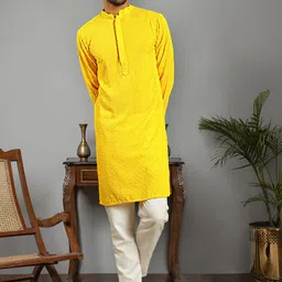 Anouk Yellow Ethnic Motifs Embroidered Pure Cotton Straight Kurta With Churidar-picture-23