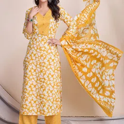 MOJILAA Floral Printed Regular Gotta Patti Pure Cotton Kurta with Palazzos & Dupatta-picture-40