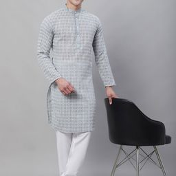 SOJANYA Ethnic Motifs Embroidered Thread Work Pure Cotton Kurta With Churidar-picture-44