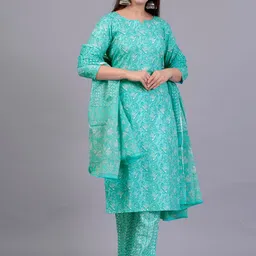 KALINI Ethnic Motifs Printed Regular Pure Cotton Kurta With Trousers & Dupatta-picture-38