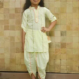 Fayon Kids Girls Embroidered Regular Mirror Work Pure Cotton Kurta with Dhoti Pants-picture-27