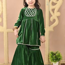 Superminis Girls Empire Gotta Patti Velvet Kurti with Sharara-picture-8