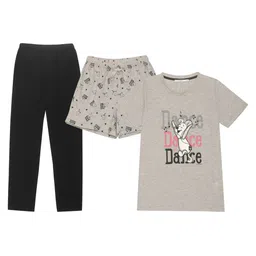 MADAME M SECRET Women Grey Melange & Black Printed Night Suit-picture-12