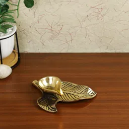 Imli Street Gold Leaf Shaped Brass Diya-image-1