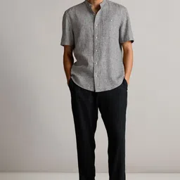 NEXT Textured Self Design Band Collar Linen Cotton Casual Shirt-picture-27