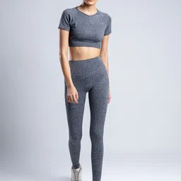 SKNZ Women Grey Solid Seamless Ankle-Length Antimicrobial Tights-picture-42