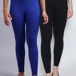 Jinfo Women Pack of 2 Solid Black Blue Churidar Length Leggings-picture-16
