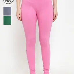 GRACIT Women Pack Of 3 Solid Churidar Length Super Combed Cotton Lycra Leggings-picture-20