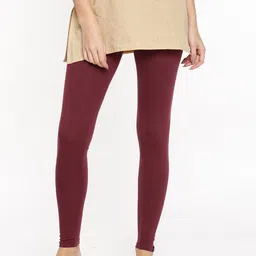 TWIN BIRDS Women Maroon Solid Ankle-Length Leggings-image-96