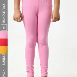 BAESD Girls Pack of 3 Churidar-Length Super Soft Cotton Lycra Leggings-image-31