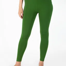 KEX Women Green Solid Cotton Ankle-Length Leggings-image-0