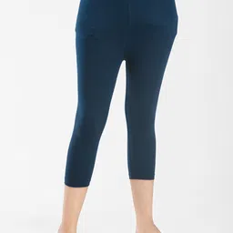 indian flower Girls Navy-Blue Solid Capri Leggings-picture-24