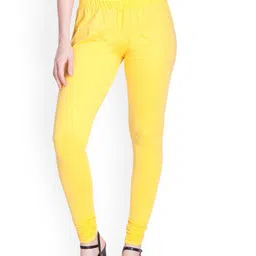 LYRA Women Yellow Solid Churidar-Length Leggings-image-54