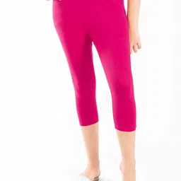indian flower Girls Pink Solid Three-Fourth Length Leggings-picture-43