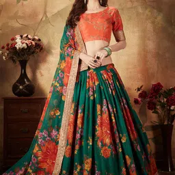 FABPIXEL Embroidered Sequinned Semi-Stitched Lehenga & Unstitched Blouse With Dupatta-picture-10