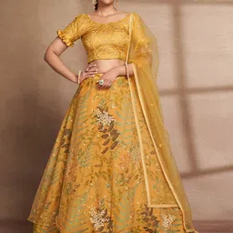 ODETTE Embroidered Thread Work Semi-Stitched Lehenga & Unstitched Blouse With Dupatta-picture-29