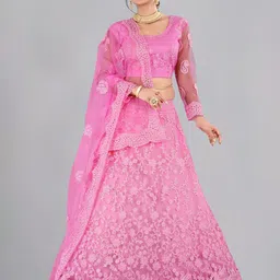 KALINI Embroidered Thread Work Ready to Wear Lehenga & Unstitched Blouse With Dupatta-picture-12