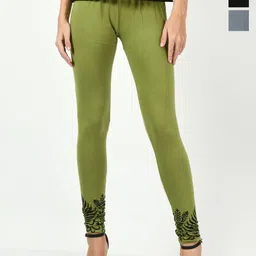 BAESD Pack Of 3 Bottom Printed Slim-Fit Cotton Lycra Churidar Length Leggings-image-21