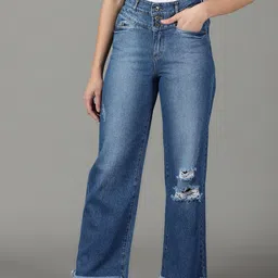 SHOWOFF Women Cotton Straight Fit High-Rise Mildly Distressed Jeans-picture-32