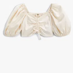 Koton Girls Sweetheart Neck Puff Sleeve Linen Top-picture-34