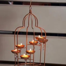 PujaNPujari Bronze Hanging Lantern With Beads-image-69