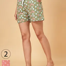YU by Pantaloons Women Peach-Coloured & Green Pack Of 2 Printed Lounge Shorts-image-63
