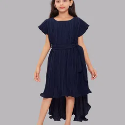 Pink Chick Girls Accordian Pleats High Low Georgette Fit & Flare Dress-image-24