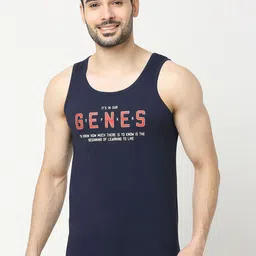 UnderJeans by Spykar Printed Cotton Gym Vest UJLSTPM031NAVY-picture-21