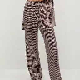 MANGO Women Burgundy & Off-White Checked Regular Fit Parallel Trousers-picture-44