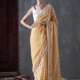 Mitera Floral Embroidered Organza Saree With Blouse Piece-image-31