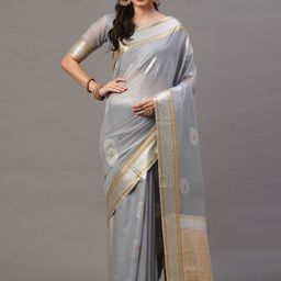 Mitera Grey & Gold-Toned Floral Banarasi Saree-picture-42